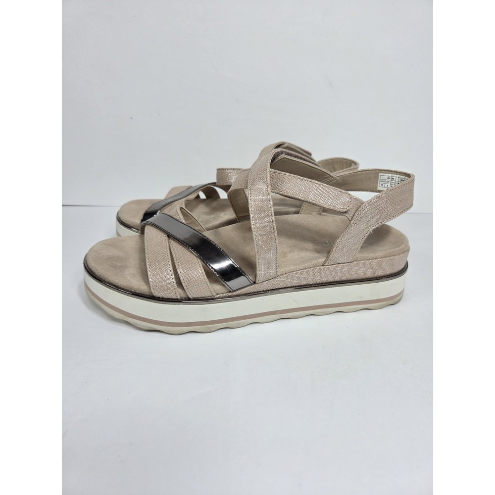 Vionic Kellyn Flatform Sandals Women Sz 10 Moonlight Silver  Linen Beige